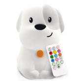 Lumipets Pepper the Puppy night light showing multiple color options for bedtime use.