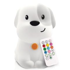 Lumipets Pepper the Puppy night light showing multiple color options for bedtime use.