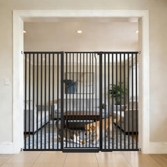 Lumizone cat gate showing 55-12-inch height to keep cats contained.