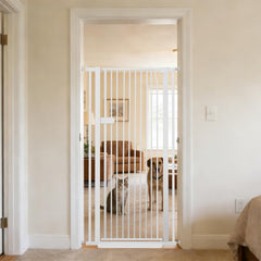 Lumizone Extra Tall Cat Gate front view showing 55.12-inch height for containment.