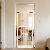 Lumizone Extra Tall Cat Gate in cream blocks escapes tall barrier for pets