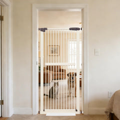 Lumizone Extra Tall Cat Gate in cream blocks escapes tall barrier for pets