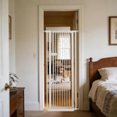 Lumizone extra tall cat gate shows 61.02-inch height blocking jumping indoors