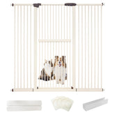 Lumizone extra tall cat gate blocks jumping in a doorway with cream finish.