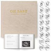 LUMOSX Pregnancy Journal cover in linen with gold foil, a stylish keepsake for memories