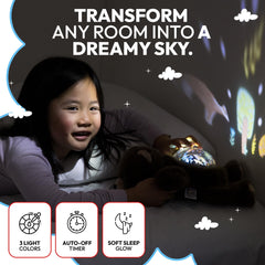 Lunapuer Sound Sleepers Bear star projector fills the nursery with calming patterns.