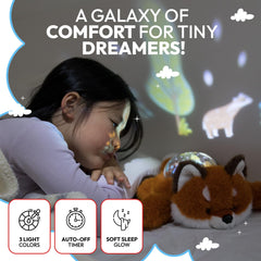Lunapuer fox plush night light with projector fills the nursery with gentle visuals.