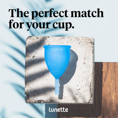 Lunette Cup Cleanser travel tube ready for convenient travel and daily use.