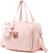 Lushandy diaper bag tote with insulated bottle pockets for on-the-go feeding.