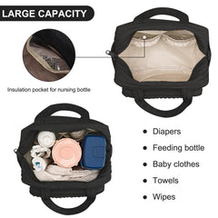 Lushandy diaper bag tote side pockets for easy bottle and tissue access.