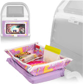 Lusso Gear unicorn design on airplane tray keeps kids entertained while organized.