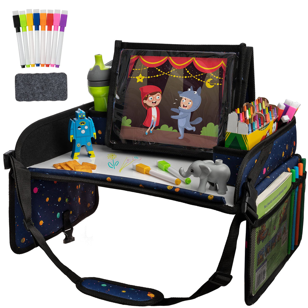 Lusso Gear car seat activity tray with dry-erase top for easy cleanups