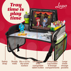 Lusso Gear dry erase top tray offers quick activities on the go.