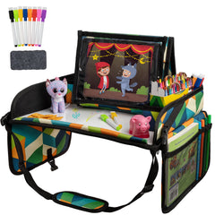 Lusso Gear Kids Travel Tray geometric front view keeps toys organized during car trips.