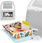 Lusso Gear Kids Tray Cover with dino design keeps snacks organized during flights.