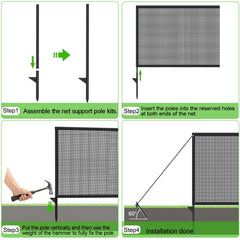 LUTICO pole setup demonstrates easy installation with included support poles.