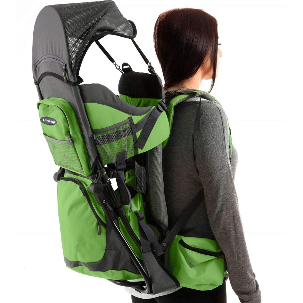 Luvdbaby hiking baby carrier backpack with padded cocoon for safe, comfortable outdoor carrying.