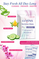 Luvena wipes on-the-go use front-to-back for quick cleansing.