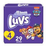 Luvs Paw Patrol size 4 diaper design featuring Chase and Marshall for everyday wear.
