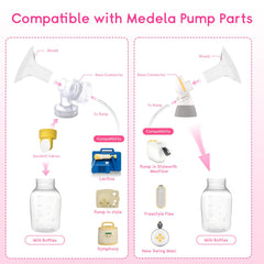 Luxemum flange demonstrating compatibility with Medela pumps.