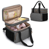 Luxja breast pump bag top compartment keeps wipes and nursing pads handy.