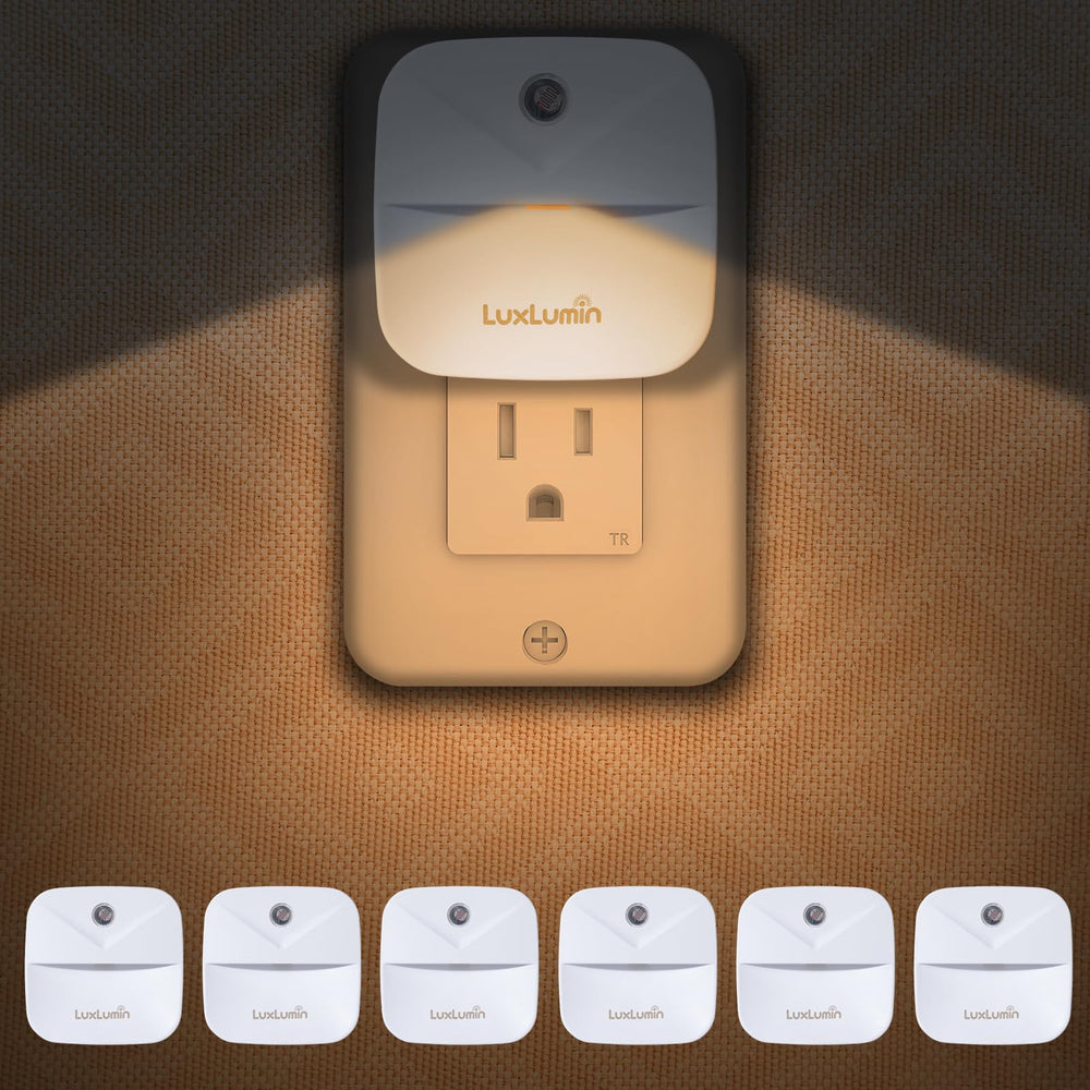 LuxLumin LED night light with dusk-dawn sensor for hands-free illumination.