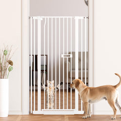 LuxTrsde 55.1-inch cat gate on stairs provides tall protection for energetic pets