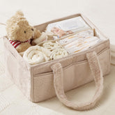 Luxury Little soft diaper caddy close-up of plush fabric for a cozy nursery.