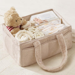 Luxury Little soft diaper caddy close-up of plush fabric for a cozy nursery.