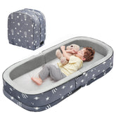 Lvemilio portable toddler travel bed folded for easy transport.