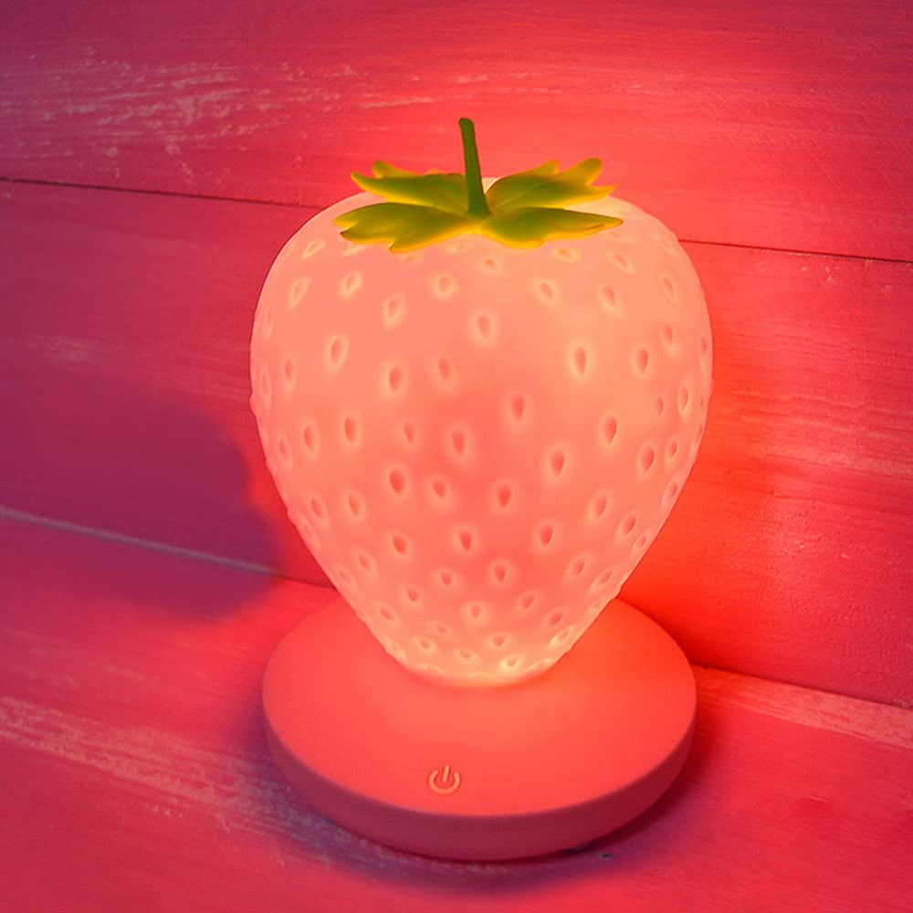 LVOERTUIG Strawberry Night Light front view showing gentle bedside glow for late-night reading