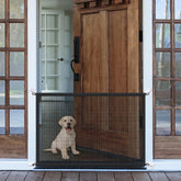 LWFCOEE mesh dog gate assembled for quick setup and safety.