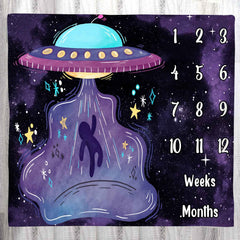 LYLYCTY Space Baby Milestone Blanket for monthly photos with UFO theme