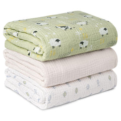 LYRICHOM BABY cute farm swaddle blanket three-pack for newborn cuddling.