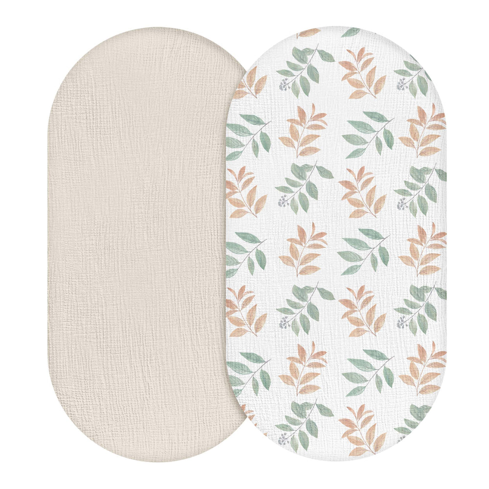 LYRICHOM BABY Bright Leaves pattern sheet, breathable muslin for comfy sleep