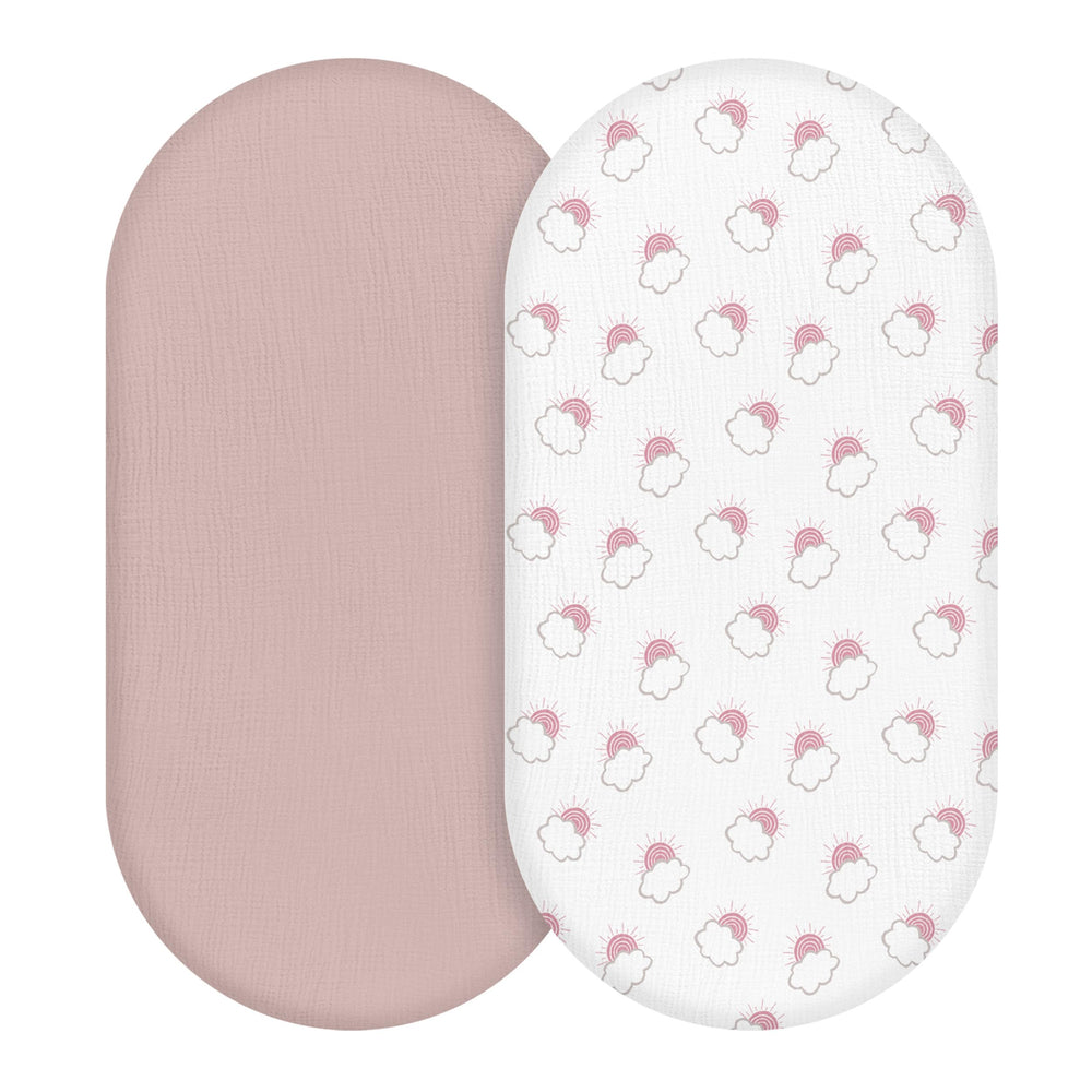 LYRICHOM BABY muslin bassinet sheet on mattress showing snug, safe fit.