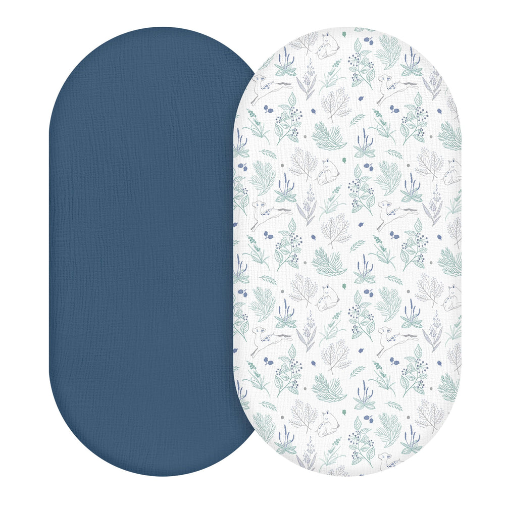 LYRICHOM BABY muslin bassinet sheets blue deer 2-pack laid flat for breathable comfort