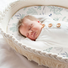 Close-up of soft muslin fabric on LYRICHOM BABY sheets with blue deer print