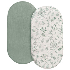 LYRICHOM Baby muslin sheets in Bright Leaves offer soft, breathable comfort for newborn naps