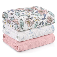 LYRICHOM BABY muslin swaddle blanket 3-pack, ultra-soft texture for gentle newborn comfort.