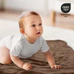 LYRICHOM BABY rainbow muslin swaddle blanket laid flat showing 38x40 inch size