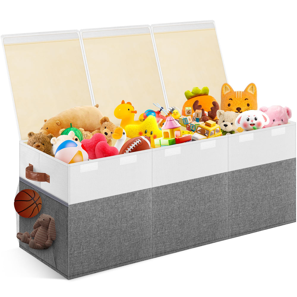 Mabahoo extra large toy storage box with lid in gray and white for tidy rooms