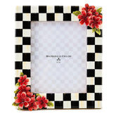 MacKenzie-Childs Courtly Check Floral 8x10 frame on a shelf adds timeless charm.