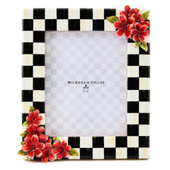 MacKenzie-Childs Courtly Check Floral 8x10 frame on a shelf adds timeless charm.