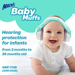 Mack's Baby Muffs adjustable headband ensures gentle fit for small heads.