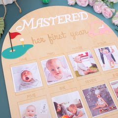 MADENG Her First Year Golf Photo Board front view for timeless milestone keepsakes