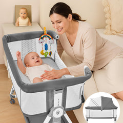 Madewell Living 4-in-1 bassinet beside-bed setup for easy nighttime access.