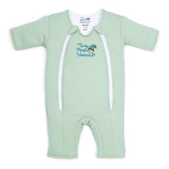 Magic Sleepsuit Merlin front view in sage green, showcasing cozy swaddle transition design.