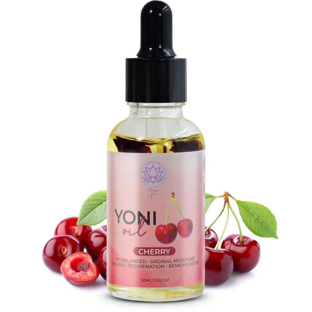 Magic V Steam Yoni Oil bottle close-up highlighting natural oils for gentle hydration