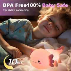Magical JD Axolotl Night Light in kids' room for safe nighttime companionship.